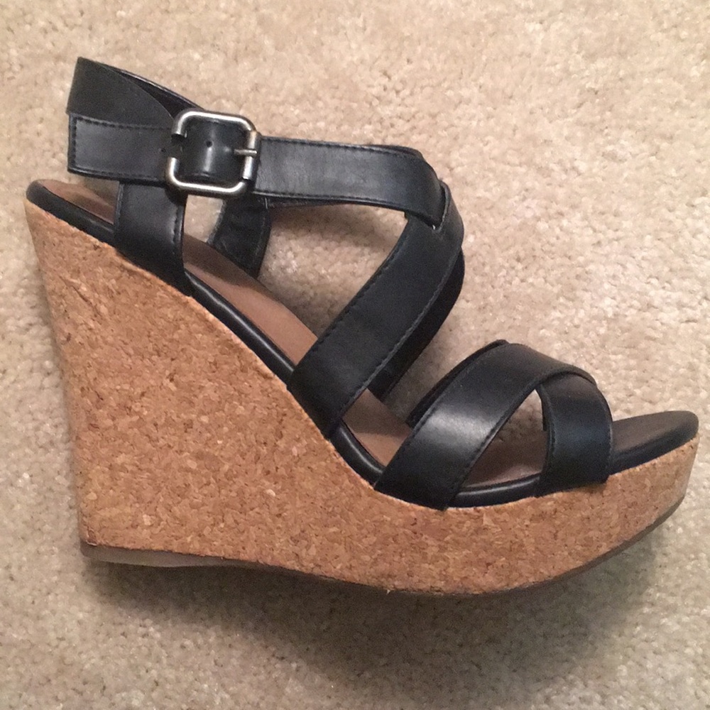 ALDO Black Cork Heel Wedges